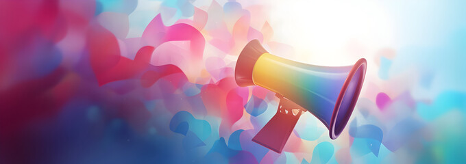 Abstract banner background for product launching and marketing campaigns using megaphone, megaphone on colorful background, loud speaker  - obrazy, fototapety, plakaty