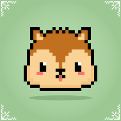 Chipmunk head in 8 bit pixel art. Animals for game assets in vector illustration