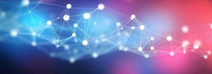 Networking through Connection and nodes banner, Abstract background of entrepreneurial networking and collaboration with nodes or connections. 