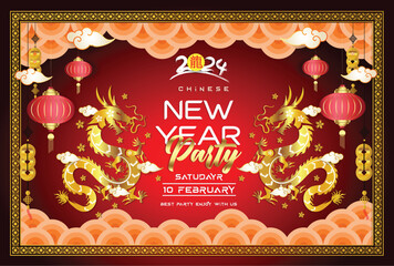 Happy lunar new year 2024, Vietnamese new year, chinese new year, Year of the Dragon. - obrazy, fototapety, plakaty