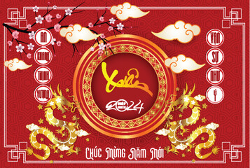 Happy lunar new year 2024, Vietnamese new year, chinese new year, Year of the Dragon. - obrazy, fototapety, plakaty