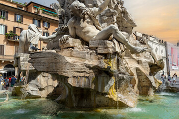 Piazza Navona square. Famous square with its fountains and statues in Rome, Italy