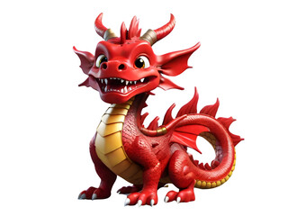 Naklejka premium Red dragon, Chinese wood dragon, Baby dragon, Generative AI