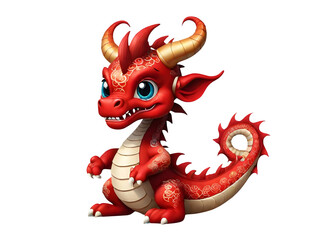 Red Chinese dragon, Cute Baby Dragon, Red dragon cartoon character, year of dragon, Cute red dragon, generative A