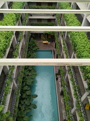 an indoor garden with a hydroponic concept, with vegetable plants that can be consumed fresh