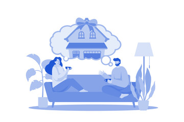 Couple Sitting On The Sofa Thinking About New House
