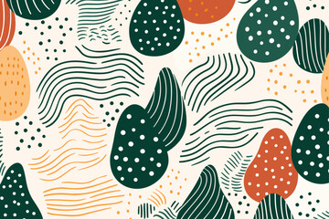 Colorful lines dots shapes floral seamless pattern background. Good for fashion fabrics, children’s clothing, T-shirts, postcards, email header, wallpaper, banner, posters, events, covers, and more.