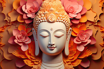 the glowing 3d buddha and flower with gold style on abstract background - obrazy, fototapety, plakaty