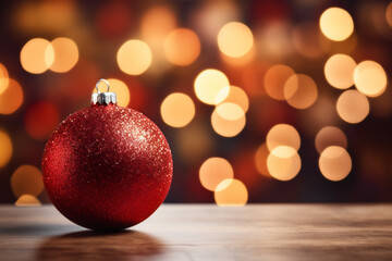 Christmas bauble decoration on bokeh background with copy space