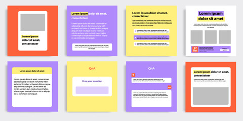 Clean minimal modern style of social media post banner layout template pack in purple, yellow, orange pastel color combination background.