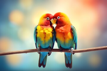 romantic background with a pair of love birds on the branches