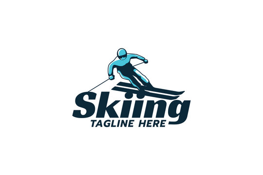 skiing logo with a combination of skier and futuristic lettering.
