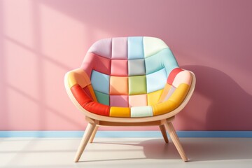 Chair made entirely of sustainable materials with soft pastel accents, promoting eco-friendly interior design, Generative AI