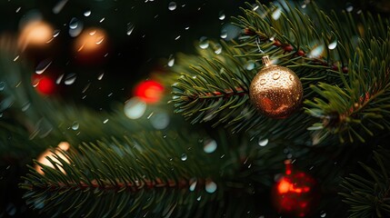 Obraz na płótnie Canvas Close-up of lights on fir tree