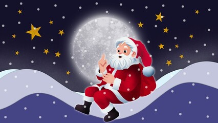 Santa Claus carrying big bag, Portrait of Santa Claus, sack full of presents, Merry Christmas and Happy New Year greeting with cute santa claus, cartoon character Santa Claus Marry Christmas