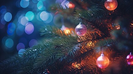 Obraz na płótnie Canvas Close-up of lights on fir tree