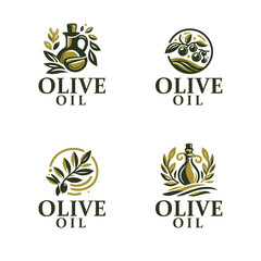 Vector natural olive oil logo design template set 