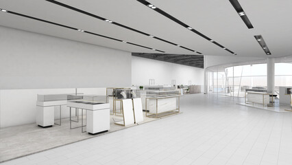big exhibition space, a sales event area, and contemporary design ideas.,3d rendering