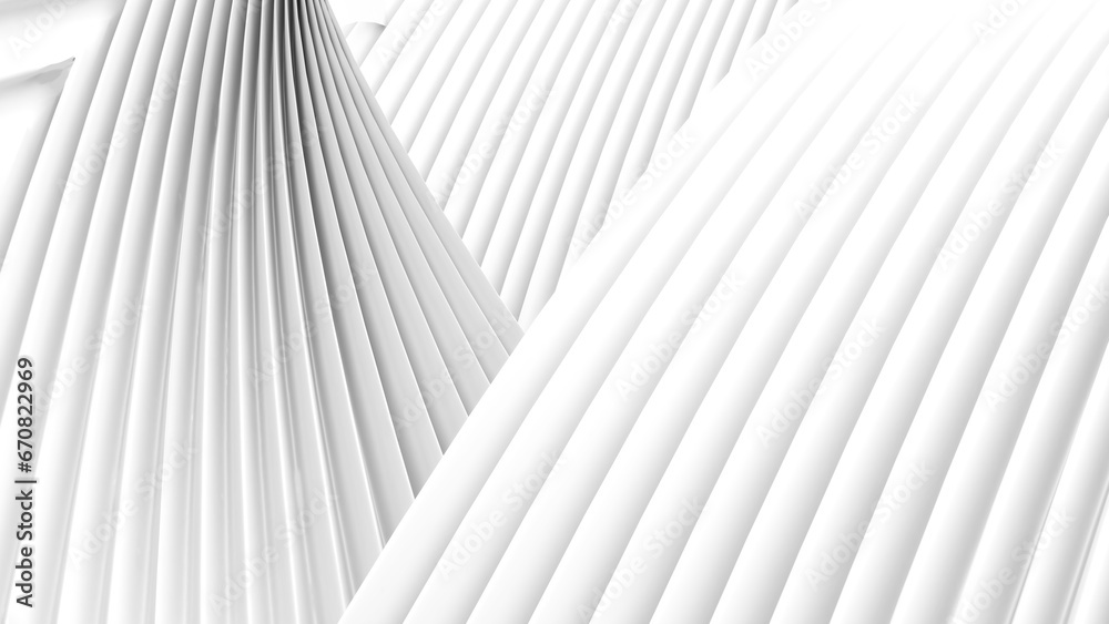 Wall mural white curved lines, an animated abstract background with white curved waves, 3d rendering