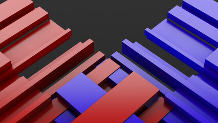 Abstract background,red and blue oblique shape on a background,The concept of competition between two parties,3D rendering