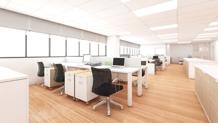 Office space for employees to work and corridor,Work area decorated in loft style,3d rendering - obrazy, fototapety, plakaty
