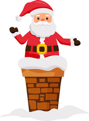 Santa Claus stuck in the chimney. Vector illustration.
