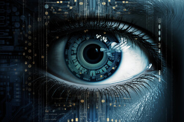cyber security blue digital eye on code