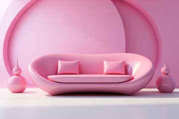 Sleek and low-profile sofa in soft pastel pink, exuding a sense of modern elegance, Generative AI