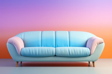 Sofa featuring a gradient from pastel green to pastel blue, symbolizing a transition from land to sea, Generative AI