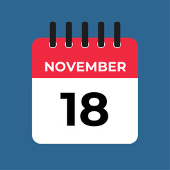 november 18 calendar reminder. 18 november daily calendar icon template. Calendar 18 november icon Design template. Vector illustration