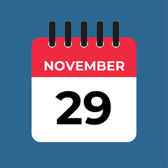 november 29 calendar reminder. 29 november daily calendar icon template. Calendar 29 november icon Design template. Vector illustration