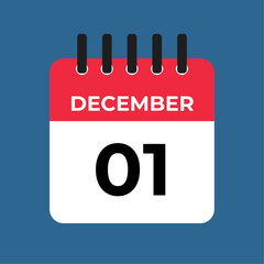 december 01 calendar reminder. 01 december daily calendar icon template. Calendar 01 december icon Design template. Vector illustration
