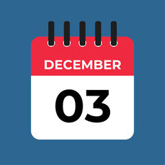 december 03 calendar reminder. 03 december daily calendar icon template. Calendar 03 december icon Design template. Vector illustration
