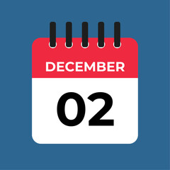 december 02 calendar reminder. 02 december daily calendar icon template. Calendar 02 december icon Design template. Vector illustration
