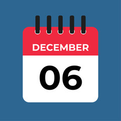 december 06 calendar reminder. 06 december daily calendar icon template. Calendar 06 december icon Design template. Vector illustration
