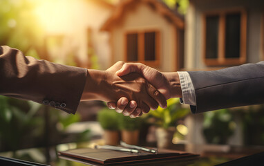 a buyer and an estate agent shaking hands after a successful deal,
