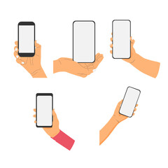 Obraz na płótnie Canvas collection of hands holding smartphones