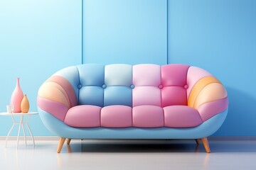 Sofa with pastel pink and pastel blue color-blocking, creating a playful and visually appealing focal point, Generative AI