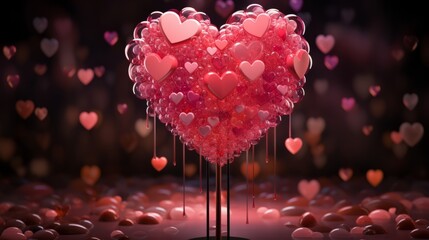 A dazzling display of love, the pink heart shines with a soft light, surrounded by a sea of red hearts, evoking a feeling of boundless affection - obrazy, fototapety, plakaty