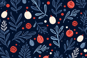 Winter floral seamless pattern background. Good for fashion fabrics, children’s clothing, T-shirts, postcards, email header, wallpaper, banner, posters, events, covers, and more.