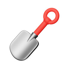 3D Shovel Icon isolated with red handle