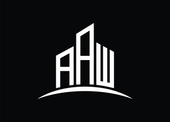 Fototapeta premium Letter AAW building vector monogram logo design template. Building Shape AAW logo.