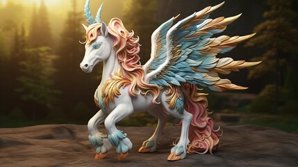 Rendering cartoon Colorful Rainbow Unicorn horse. AI generated image