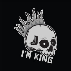 skull art with phrase im king for tshirt design, poster , etc