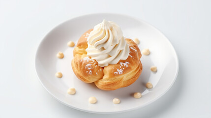Top view fragrant Choux Cream with plain white background and warm light for advertise and presentation. Created using generative AI.