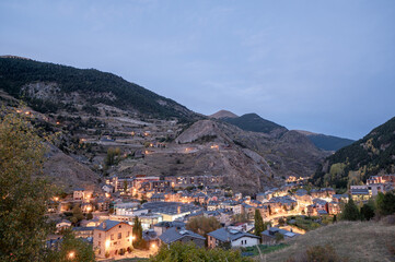 Fototapeta na wymiar Urban landscape of the tourist city of Canillo in Andorra in autumn