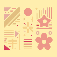 Creative Designs: Retro Vector Shapes and Abstract Patterns, editable set of minimalist shapes and forms, warm and sober flat colors,  set of editable stroke vector
