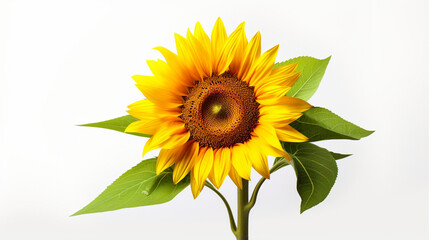 Blooming Sun flower with white background and spotlight for advertise and presentation in front view. Created using generative AI.