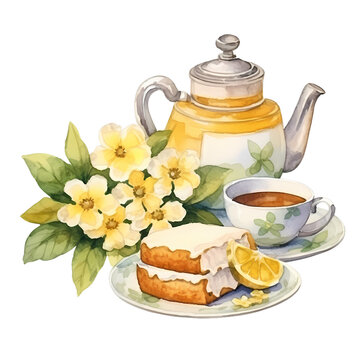 watercolor  tea time , bakery clipart illustrations