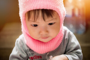 Cut baby in knitted cap,asian cut baby in winter
